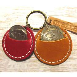 輸入硬幣！皮革鑰匙扣“ Coin Brothers”紅色駱駝皮 第3張的照片