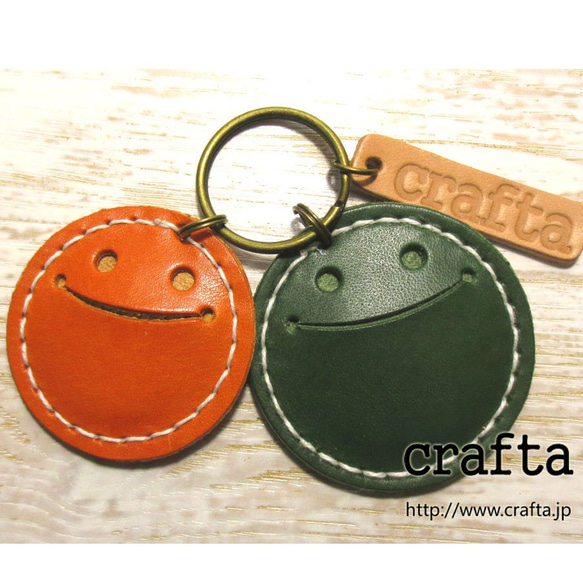 輸入硬幣！皮革鑰匙扣“ Coin Brothers”橙色/綠色皮革 第1張的照片