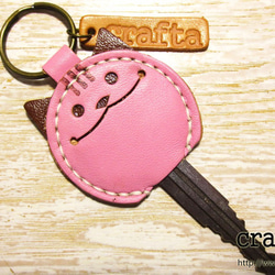 皮革鑰匙套“鑰匙貓”粉紅皮革 第1張的照片