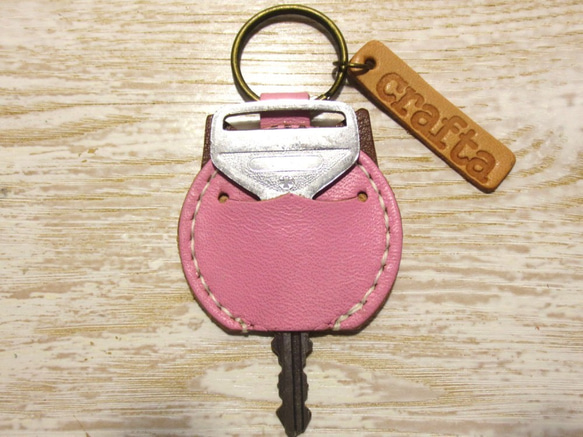 皮革鑰匙套“鑰匙貓”粉紅皮革 第4張的照片