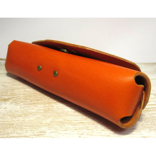 一枚革のメガネケース「めがねステッチ」オレンジ レザー メガネケース