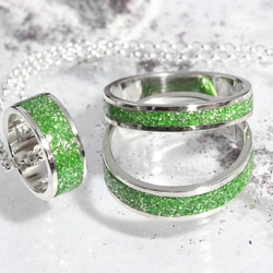 銀戒指閃粉/綠色【訂購生產】 第4張的照片