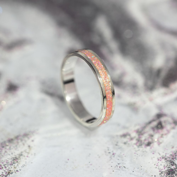 銀戒指閃亮粉色·粉紅色【訂購生產】 第1張的照片
