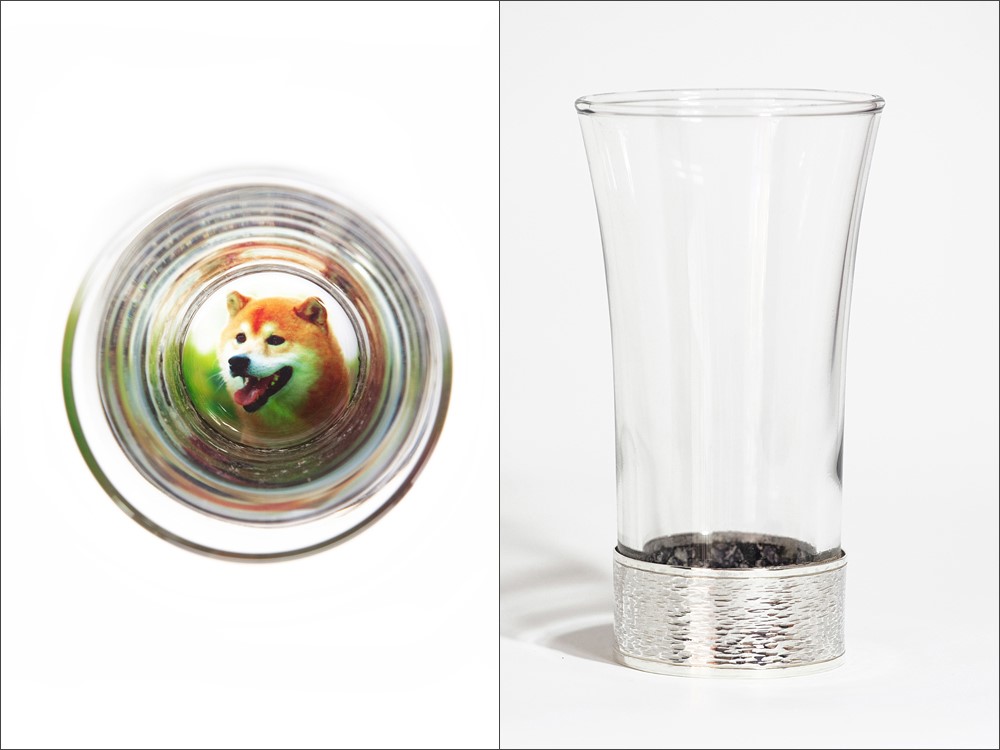 愛するペットの写真の一口ビアーグラス・銀袴【受注制作】