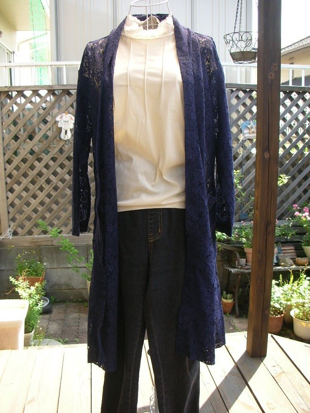 ＊ネイビーの総レースロングコーディガン＊no.447