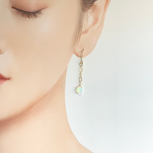 14kgfチャーム＊宝石質プレシャスオパール＊ピアス・イヤリング可  