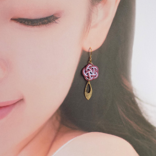 結び彩雫✾すおう（スモーキーピンク）✾/水引ピアス・イヤリング