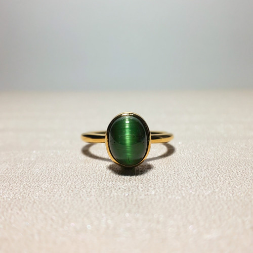 K18 グリーントルマリンキャッツアイ リングブルーグリーン