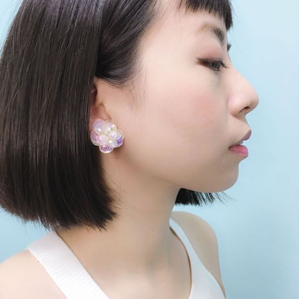 蒲公英-粉紫/UV樹脂耳環/可客製改色 第4張的照片