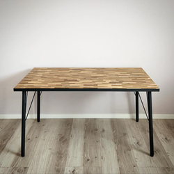 ダイニングテーブル　ウッドタイル＆アイアン（ 天板柄  ４種類 選択可） 2枚目の画像