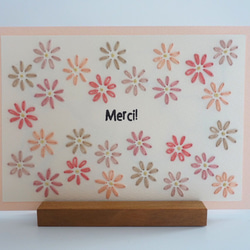 紙刺繍カード ピンクのお花畑 merci! 3枚目の画像