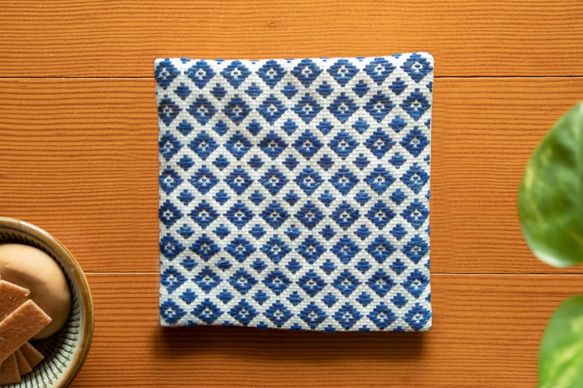 mominoki yarn × だんだん こぎん刺しポットマット・メリノウール・Universe Blue / 1 1枚目の画像