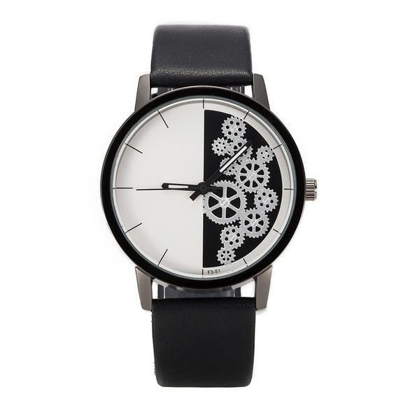ユニセックス ギアダイヤル腕時計 ブラック<q-004> 2枚目の画像