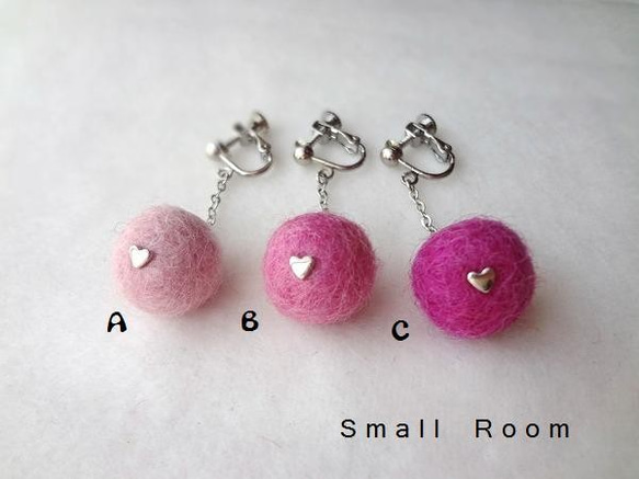 【選べる】羊毛フェルト❤イヤリング　ピンク系 2枚目の画像