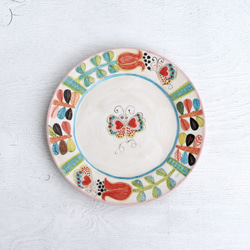 チューリップと蝶絵のリム皿(８寸・ピンク） 1枚目の画像