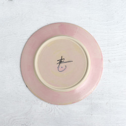 チューリップと蝶絵のリム皿(８寸・ピンク） 2枚目の画像