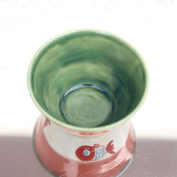 織部と赤釉と金魚絵の茶碗（青） 5枚目の画像