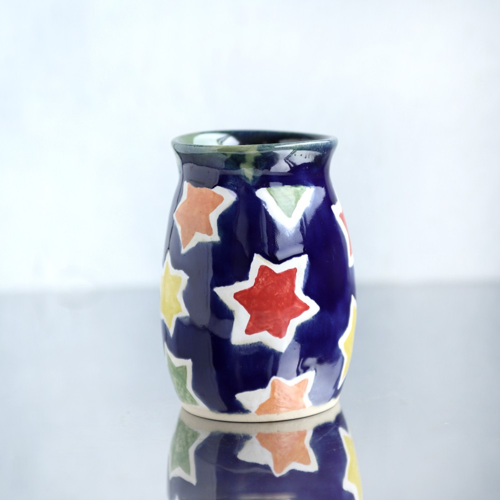 もみじ模様の花器（コバルトブルー）