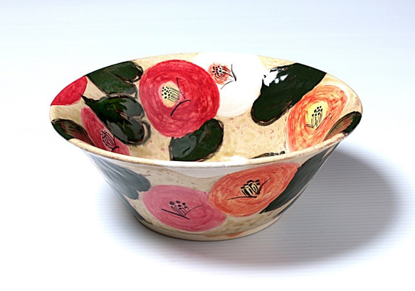椿紋様の色絵大鉢 3枚目の画像