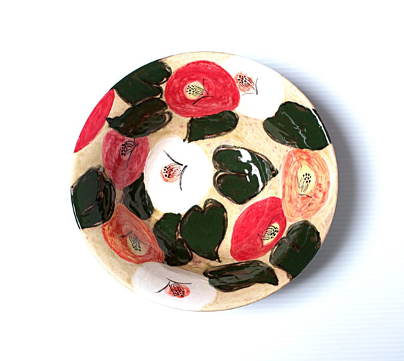 椿紋様の色絵大鉢 4枚目の画像