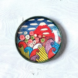波と梅と富士山の色絵皿 1枚目の画像