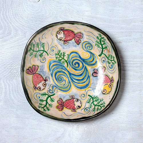 金魚絵図 四角鉢