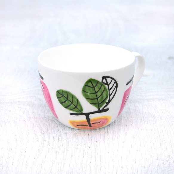 柿子圖案（玫瑰粉色）杯子和碟子 第2張的照片