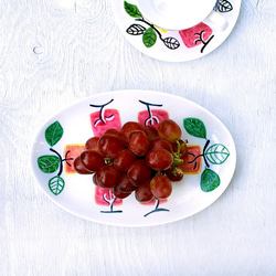 柿子圖案（玫瑰粉色）橢圓形盤子 第1張的照片