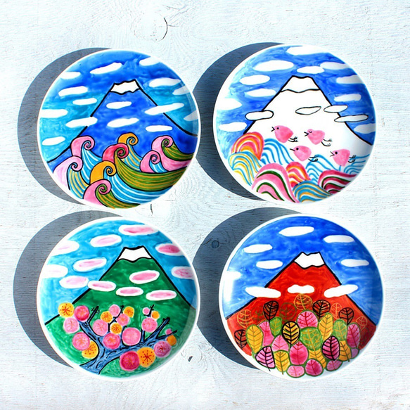 夏の富士山(波模様)・色絵皿 2枚目の画像