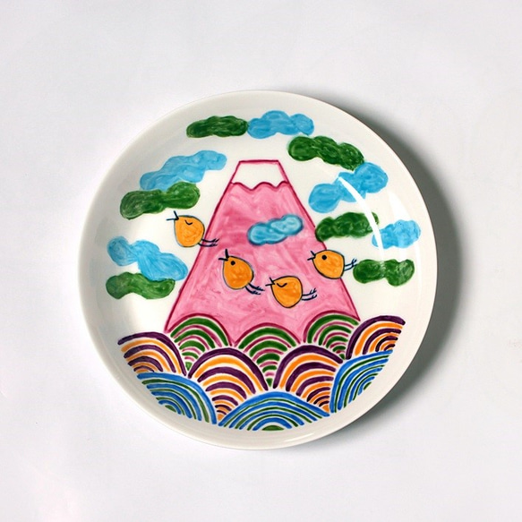 流行富士山和波鴴的深盤（粉紅色） 第1張的照片