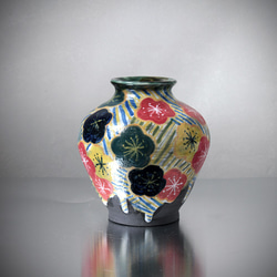 七宝焼　四君子文　花瓶　時代箱付　D　R9122B 七宝焼 四君子文 花瓶 時代箱付 D R9122B