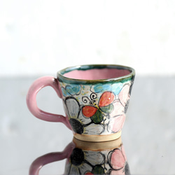 手工杯，花和蝴蝶系列（粉紅色手柄）（小） 第3張的照片