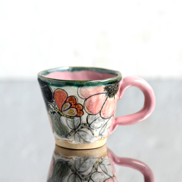 手工杯，花和蝴蝶系列（粉紅色手柄）（小） 第1張的照片