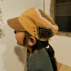 TsukiyoのParty kids☆Cap　コーデュロイと草木染めの編み編み☆ナチュラル帽子　 1枚目の画像