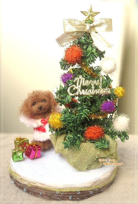 *クリスマス　羊毛フェルト　ちびっこプードルちゃんのクリスマスセット♪羊毛フェルト　プードル　　 5枚目の画像