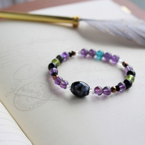 天珠　骨董　菩提天珠　黒朱砂有り　水晶ブレスレット　開眼済み エネルギーを高め、努力が報われ目標達成出来る！大人天珠＆溶岩石