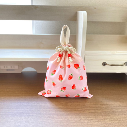 入園入学3点セット 【いちごベージュヌビ×くすみピンク】　女の子 いちごがかわいい！入園入学セット（くすみピンク 3点