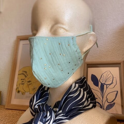きらきらミント（フランス製ダブルガーゼ）：立体マスク 3枚目の画像