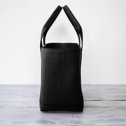 上質本革 トートバッグ シュリンクレザー マチが広い大容量【ブラック】 2枚目の画像