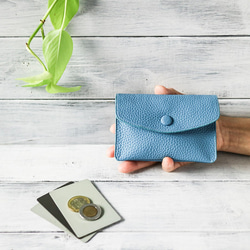 本革財布 手に馴染むふっくらコンパクト財布【ブルー】 1枚目の画像