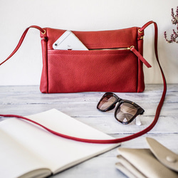（橫款）真皮肩包，Sacoche，方便外出[紅色] 第2張的照片