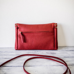 （橫款）真皮肩包，Sacoche，方便外出[紅色] 第8張的照片