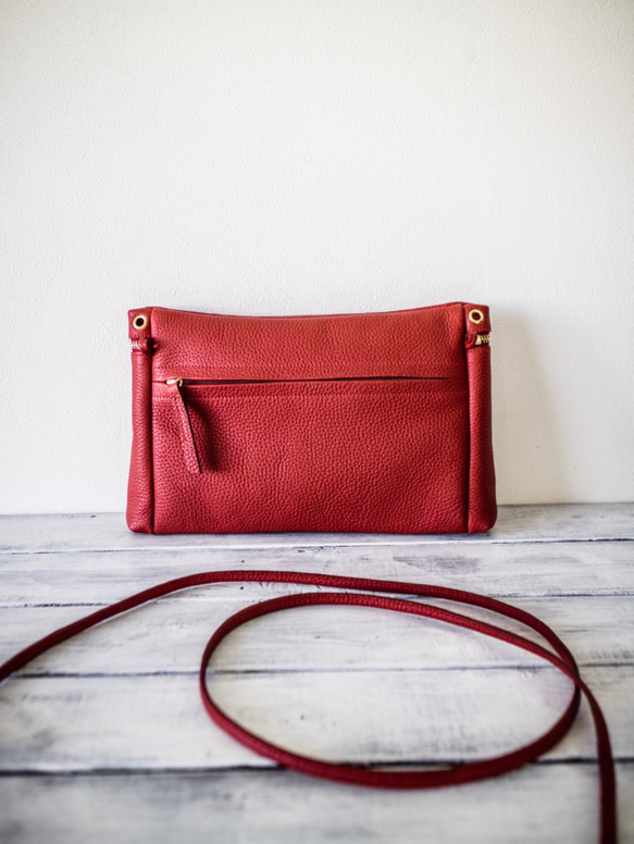 （橫款）真皮肩包，Sacoche，方便外出[紅色] 第8張的照片