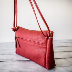 （橫款）真皮肩包，Sacoche，方便外出[紅色] 第7張的照片