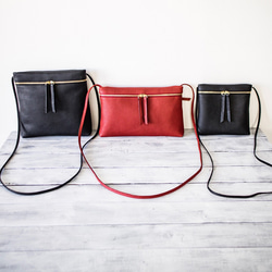 （橫款）真皮肩包，Sacoche，方便外出[紅色] 第10張的照片