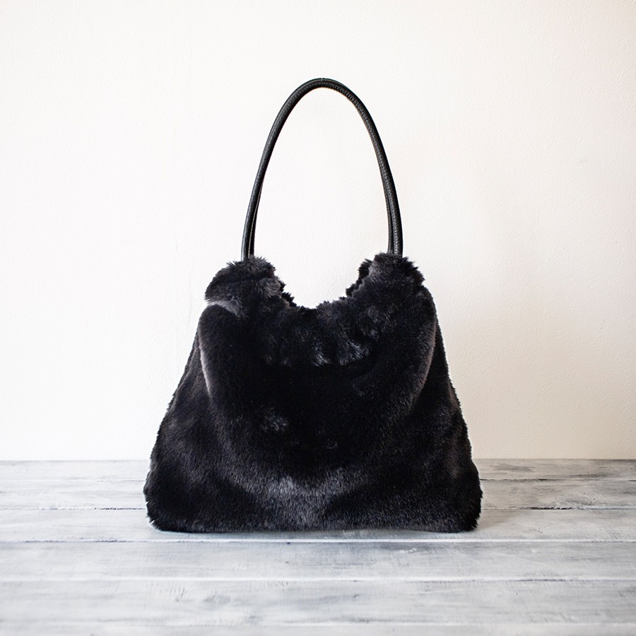 上質エコファー大人の巾着トートバッグ　【ブラック】