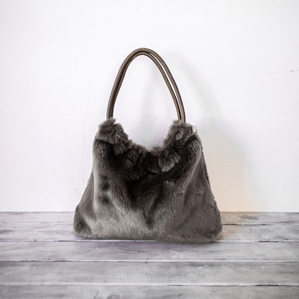 成人款高品質環保毛絨抽繩手提袋 [灰色] 第1張的照片
