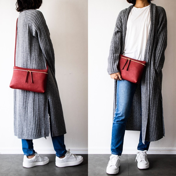 (橫式)義大利真皮單肩包方便外出【銀色】 第4張的照片