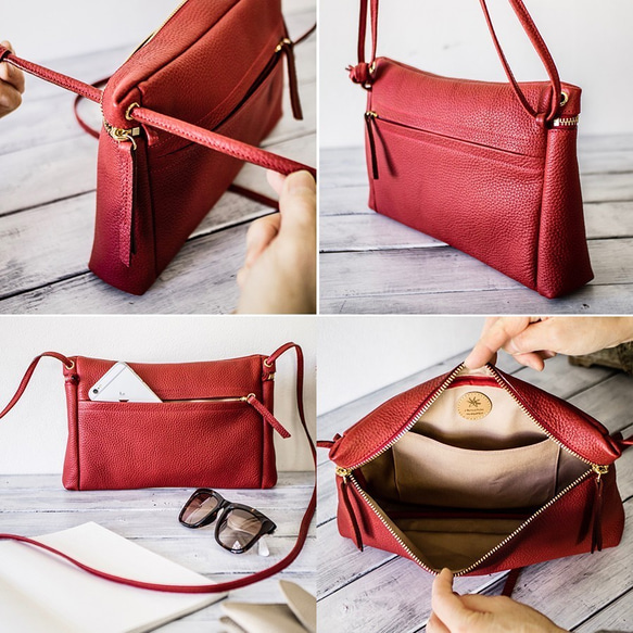 (橫式)義大利真皮單肩包方便外出【銀色】 第5張的照片