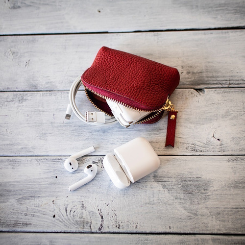 小】本革 ミニポーチ 小物入れ 財布 カードケース コインケース 充電器